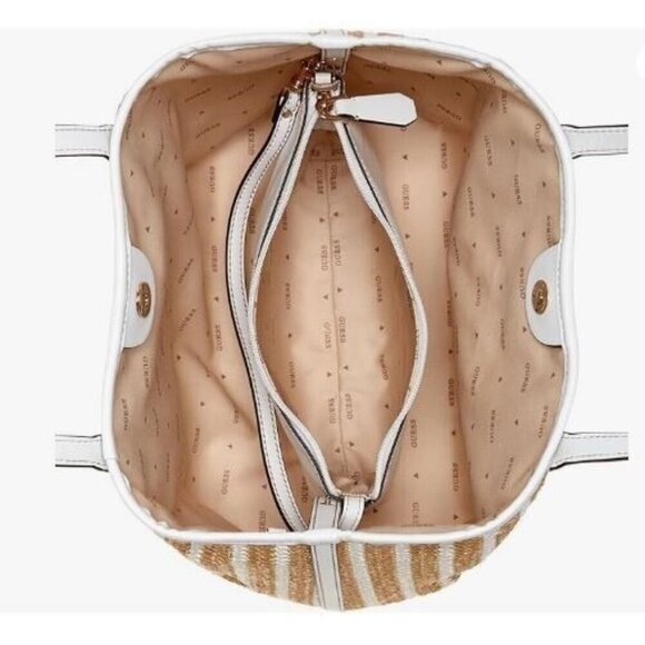 GUESS Vikky raffia faux-leather women's tote bag purse + cosmetic pouch 2 PIECE - Picture 10 of 11